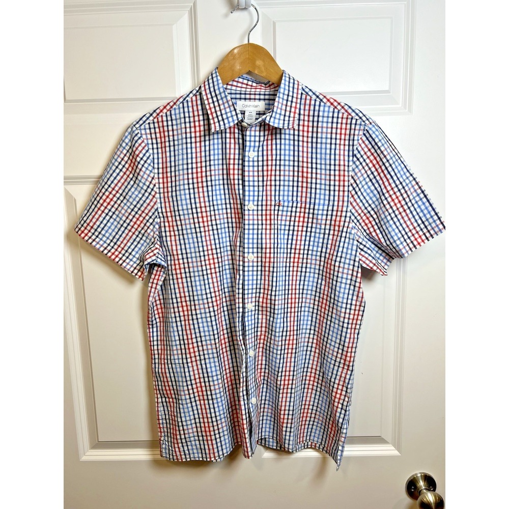 Calvin Klein Men's Short Sleeve (MED) Multicolor Stripe 100% Cotton Logo Pocket